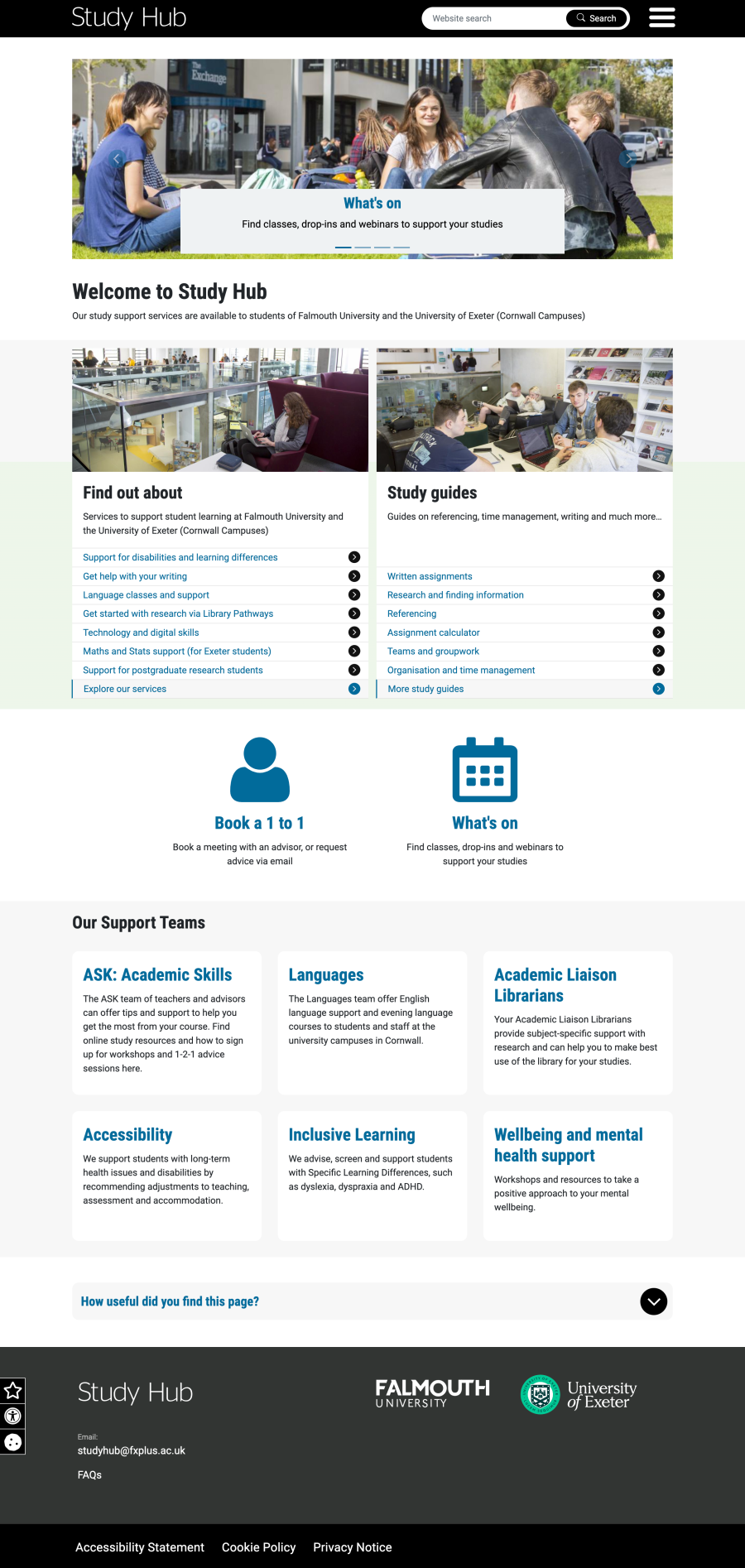 Screenshot of StudyHub homepage 2022