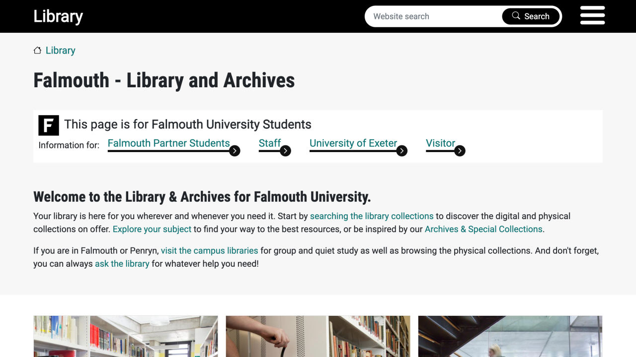 Falmouth University Landing page